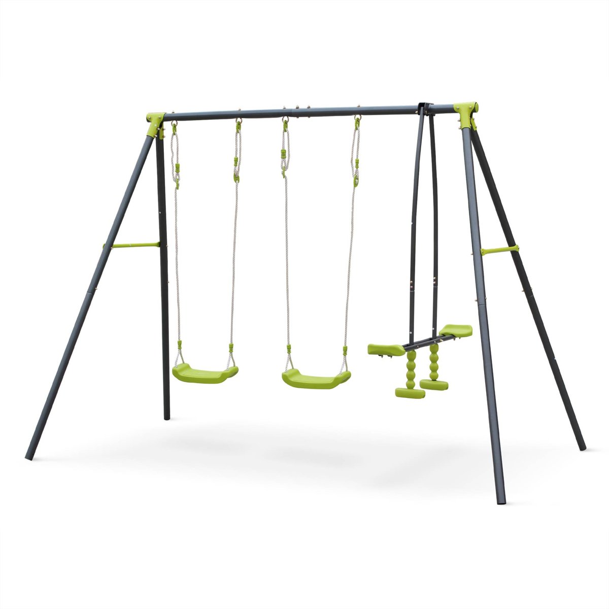 Swing set met 4 plaatsen, 2 singel schommels en 1 face-to-face schomme